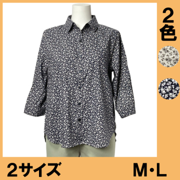 No.0218 花柄総プリント七分袖ブラウス